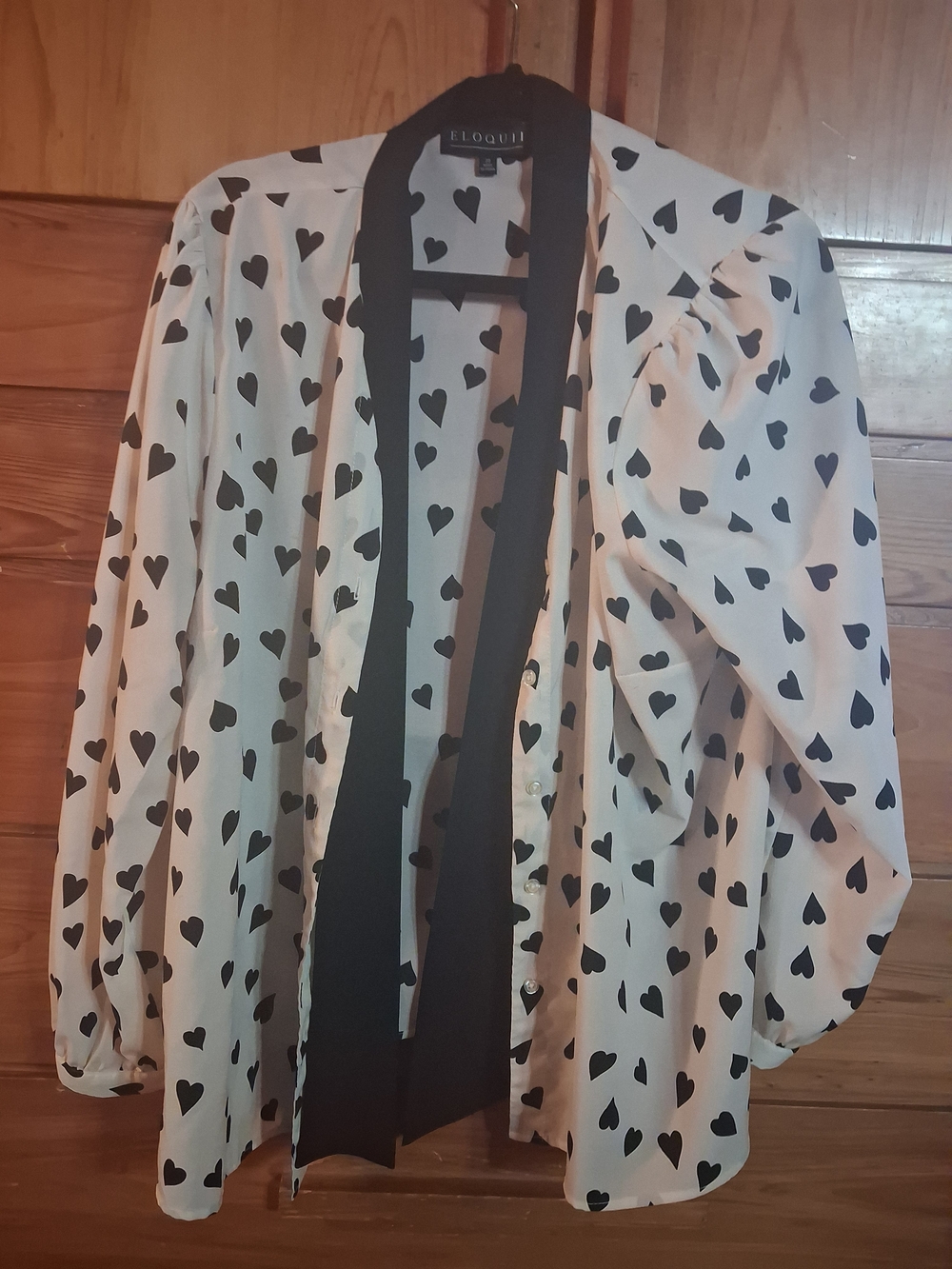 Eloquii Black & White Heart Print Blouse